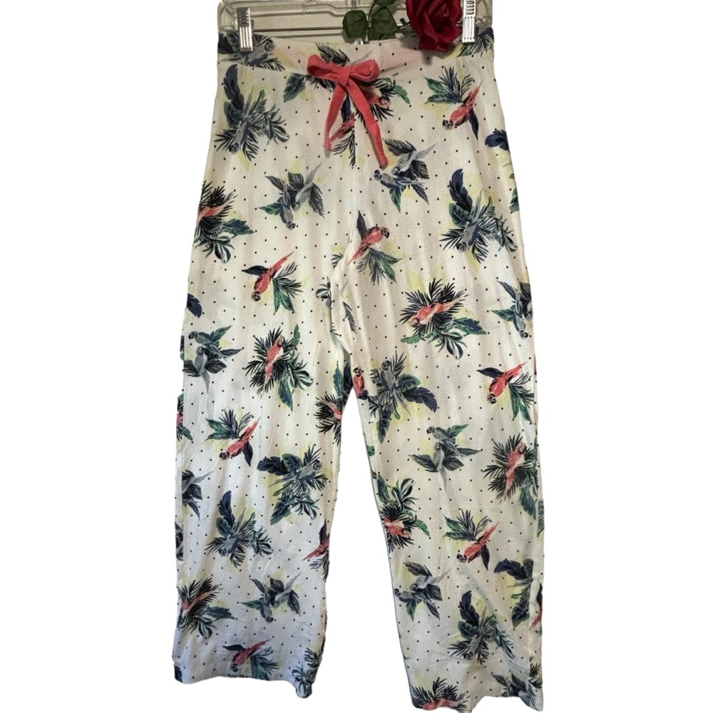 M&S pajama pants bird print blue white yellow pink green UK 10 (Med) LIKE NEW
